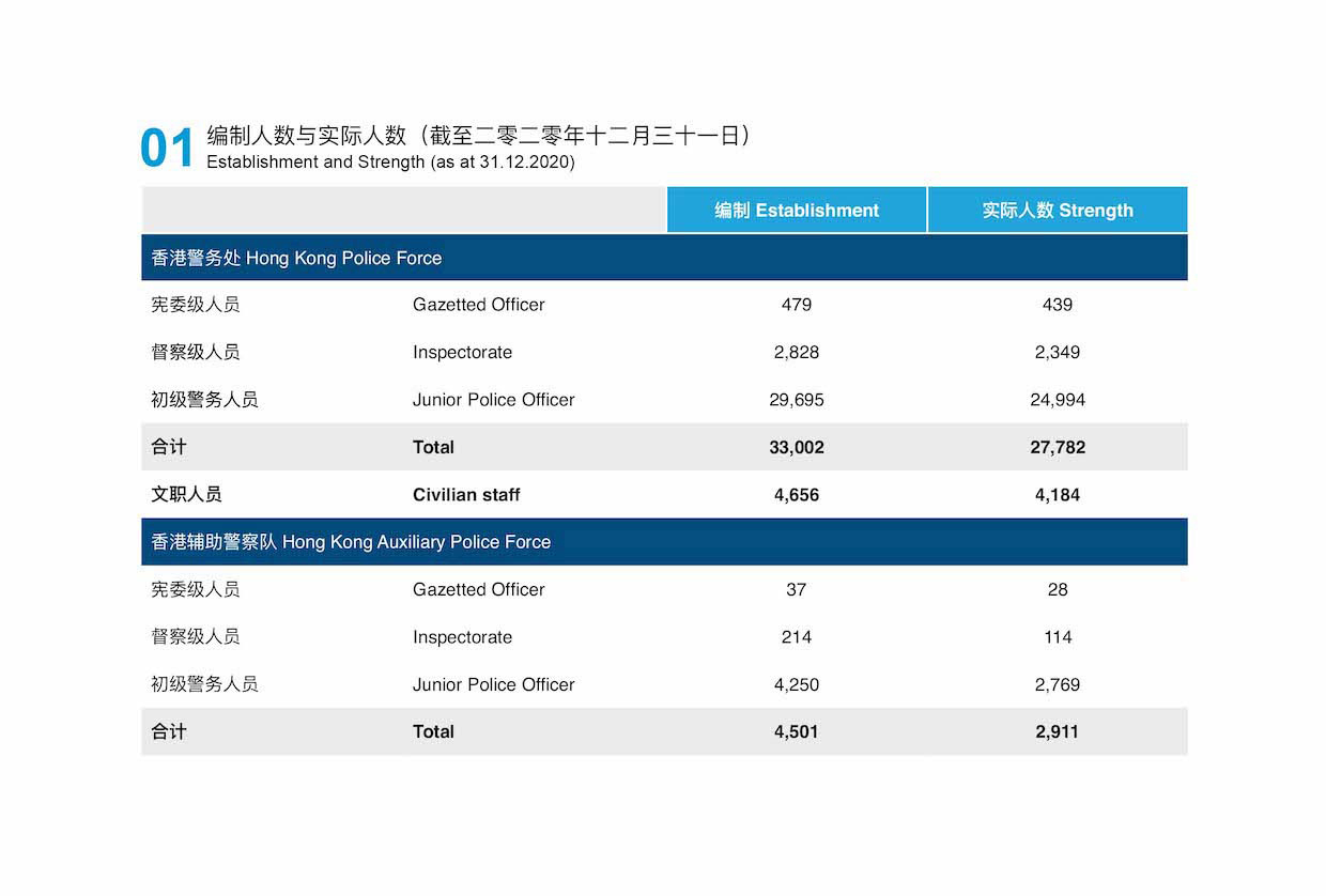 编制人数与实际人数（截至二零二零年十二月三十一日）