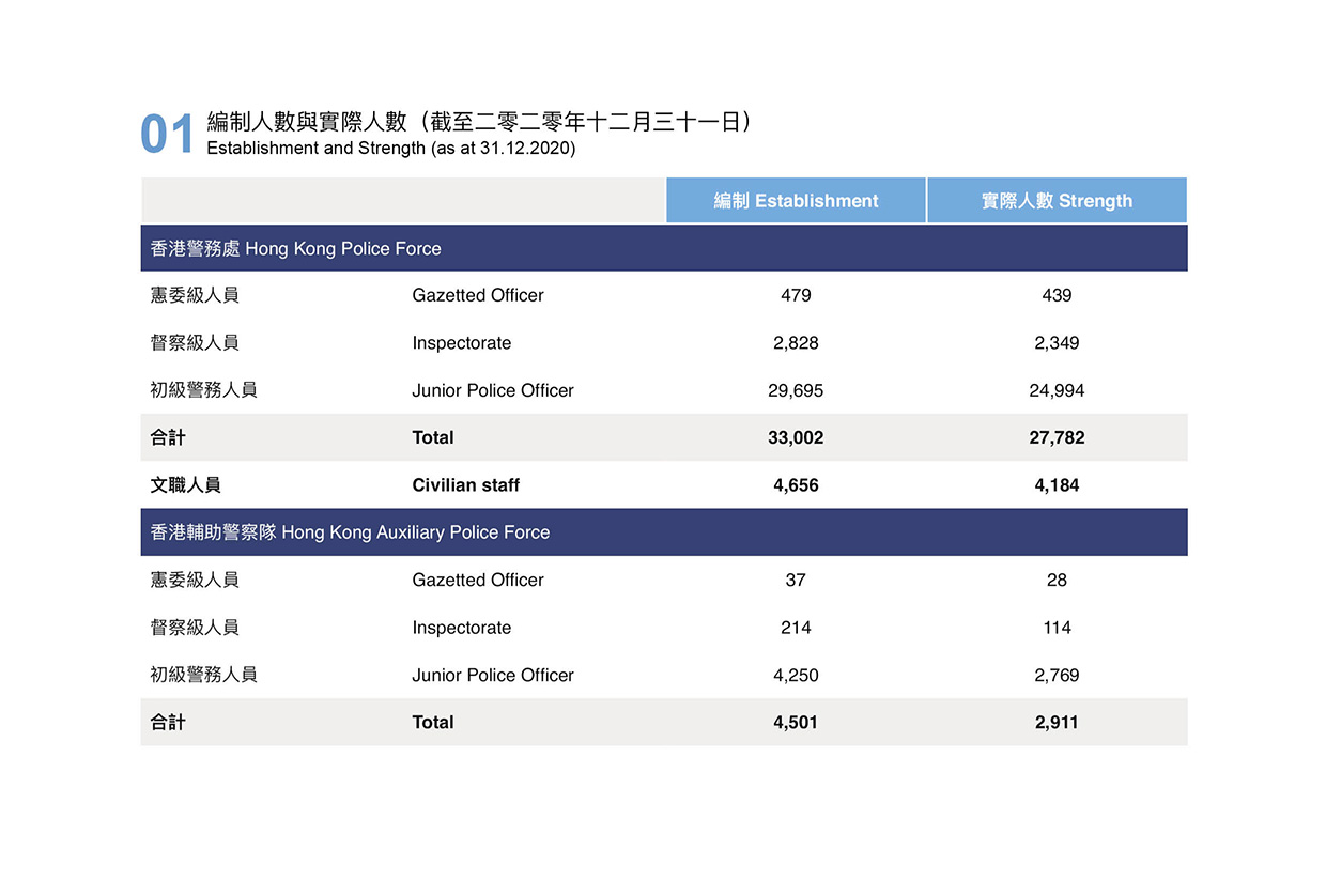 編制人數與實際人數（截至二零二零年十二月三十一日）